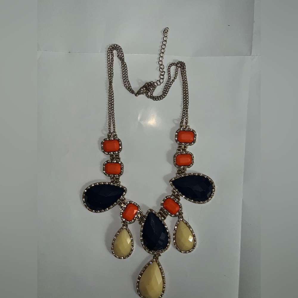 Elegant Orange and Blue Statement Necklace